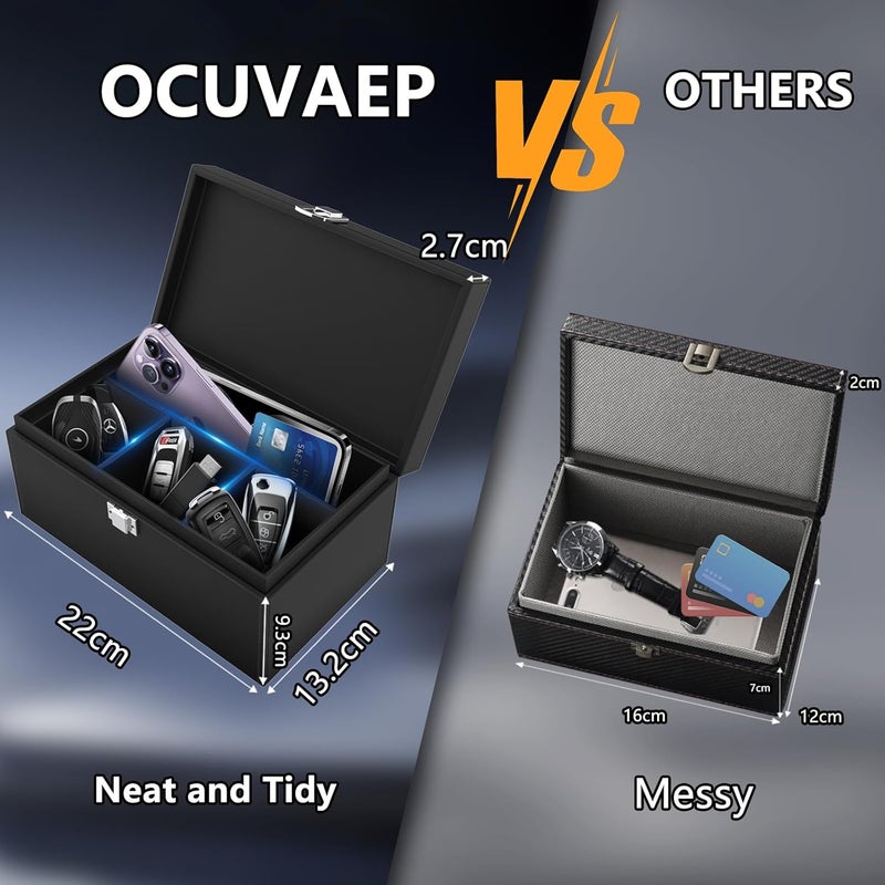 ocuvaep صندوق فاراداي مع أكياس فاراداي لمفاتيح السيارة، واقي مفاتيح فاراداي، حامي إشارة مفاتيح فاراداي، صندوق حجب الإشارة لمفاتيح السيارة والهواتف (كبير جداً[2 هاتف + 6 مفاتيح]) - Image 2